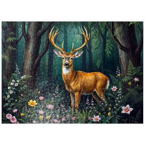 puzzleplate Majestic Deer in a Serene Forest with Wildflowers 500 Jigsaw Puzzle