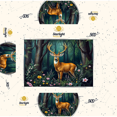 Majestic Deer in a Serene Forest with Wildflowers 500 Jigsaw Puzzle box 3D Modell