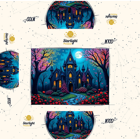 Enchanting Gothic Mansion Under a Full Moon with Blooming Garden 1000 Jigsaw Puzzle box 3D Modell