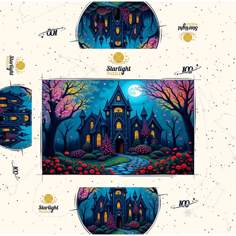 Enchanting Gothic Mansion Under a Full Moon with Blooming Garden 100 Jigsaw Puzzle box 3D Modell