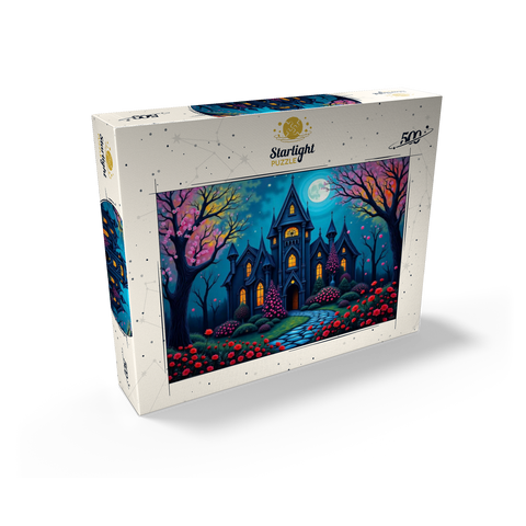 Enchanting Gothic Mansion Under a Full Moon with Blooming Garden 500 Jigsaw Puzzle box view2