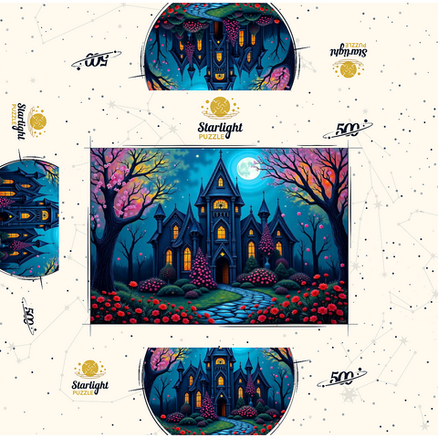 Enchanting Gothic Mansion Under a Full Moon with Blooming Garden 500 Jigsaw Puzzle box 3D Modell