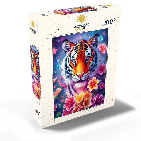 Vibrant Cosmic Tiger with Flowers and Gemstones 1000 Jigsaw Puzzle box view2