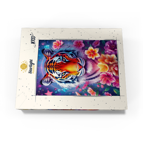 Vibrant Cosmic Tiger with Flowers and Gemstones 1000 Jigsaw Puzzle box view3