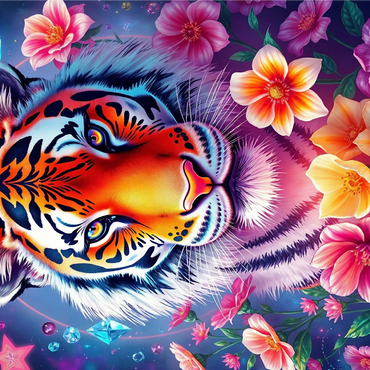 Vibrant Cosmic Tiger with Flowers and Gemstones 1000 Jigsaw Puzzle 3D Modell