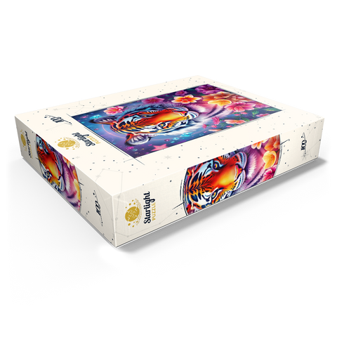 Vibrant Cosmic Tiger with Flowers and Gemstones 100 Jigsaw Puzzle box view1