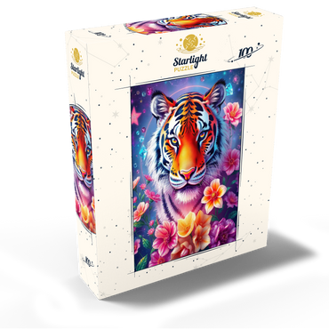 Vibrant Cosmic Tiger with Flowers and Gemstones 100 Jigsaw Puzzle box view2