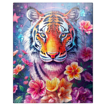 puzzleplate Vibrant Cosmic Tiger with Flowers and Gemstones 100 Jigsaw Puzzle