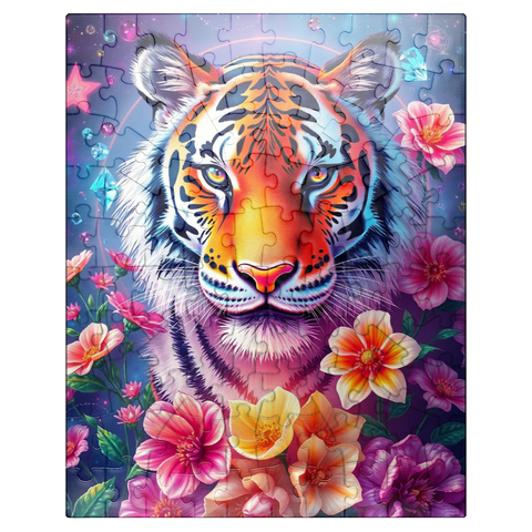 puzzleplate Vibrant Cosmic Tiger with Flowers and Gemstones 100 Jigsaw Puzzle