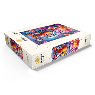 Vibrant Cosmic Tiger with Flowers and Gemstones 500 Jigsaw Puzzle box view1