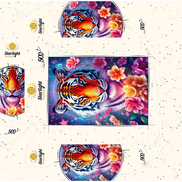 Vibrant Cosmic Tiger with Flowers and Gemstones 500 Jigsaw Puzzle box 3D Modell