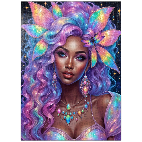 puzzleplate Celestial Goddess with Rainbow Hair and Cosmic Jewelry 1000 Jigsaw Puzzle
