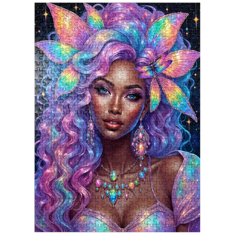 puzzleplate Celestial Goddess with Rainbow Hair and Cosmic Jewelry 500 Jigsaw Puzzle