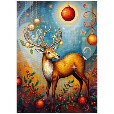 puzzleplate Festive Christmas Deer with Ornaments and Holly 1000 Jigsaw Puzzle