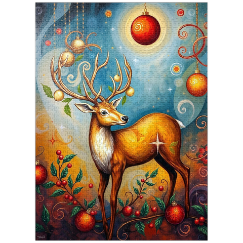 puzzleplate Festive Christmas Deer with Ornaments and Holly 1000 Jigsaw Puzzle