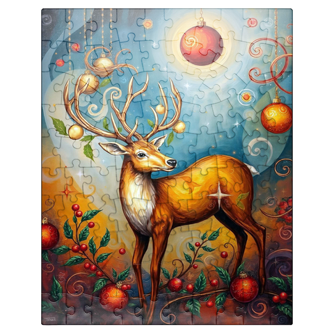 puzzleplate Festive Christmas Deer with Ornaments and Holly 100 Jigsaw Puzzle