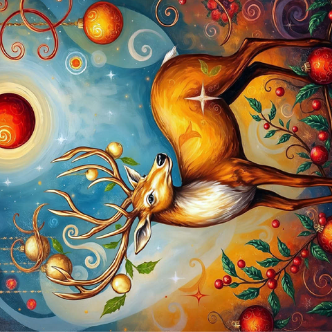 Festive Christmas Deer with Ornaments and Holly 100 Jigsaw Puzzle 3D Modell