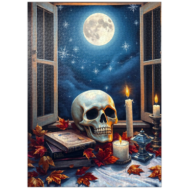 puzzleplate Mystical Still Life with Skull, Candles, and Full Moon 1000 Jigsaw Puzzle
