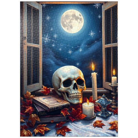 puzzleplate Mystical Still Life with Skull, Candles, and Full Moon 1000 Jigsaw Puzzle