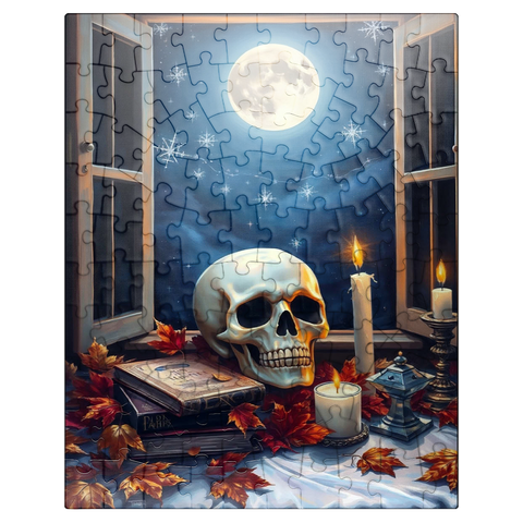 puzzleplate Mystical Still Life with Skull, Candles, and Full Moon 100 Jigsaw Puzzle