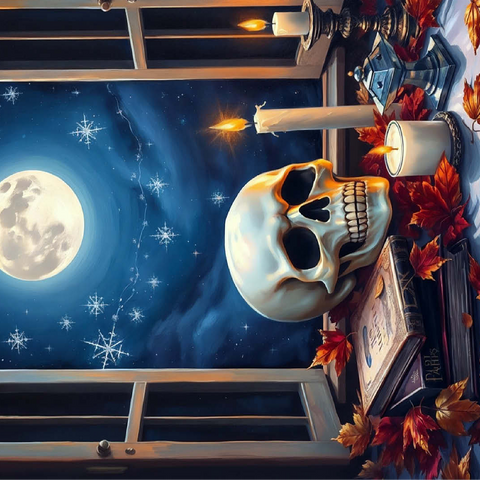 Mystical Still Life with Skull, Candles, and Full Moon 100 Jigsaw Puzzle 3D Modell