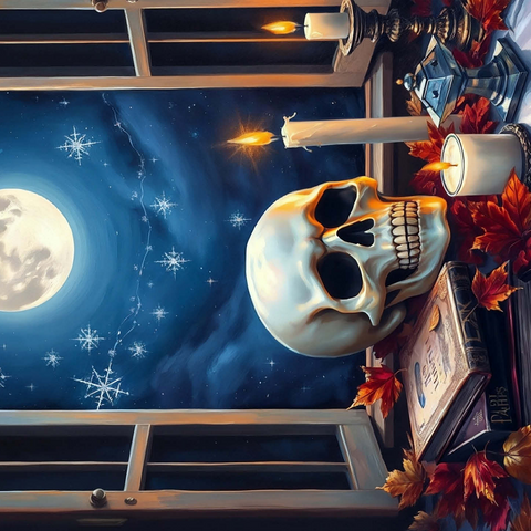 Mystical Still Life with Skull, Candles, and Full Moon 500 Jigsaw Puzzle 3D Modell