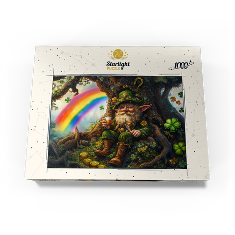 Cheerful Leprechaun with Gold Coins and Rainbow in Enchanted Forest 1000 Jigsaw Puzzle box view3
