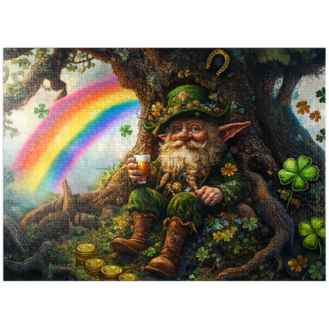 puzzleplate Cheerful Leprechaun with Gold Coins and Rainbow in Enchanted Forest 1000 Jigsaw Puzzle