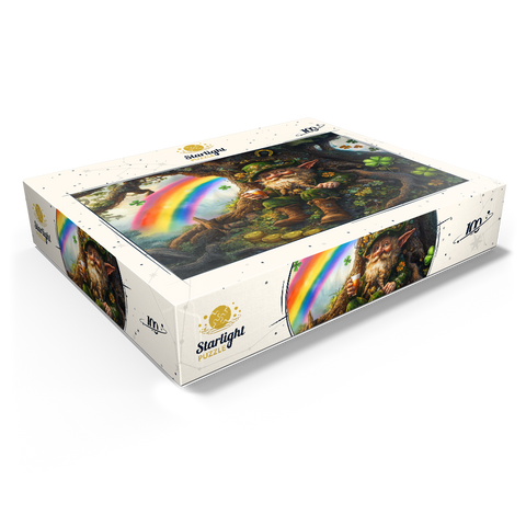 Cheerful Leprechaun with Gold Coins and Rainbow in Enchanted Forest 100 Jigsaw Puzzle box view1