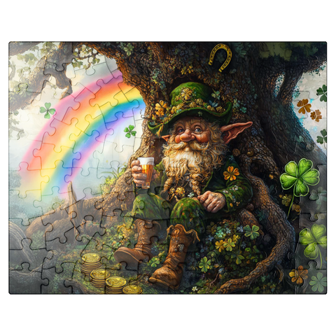 puzzleplate Cheerful Leprechaun with Gold Coins and Rainbow in Enchanted Forest 100 Jigsaw Puzzle