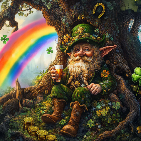 Cheerful Leprechaun with Gold Coins and Rainbow in Enchanted Forest 100 Jigsaw Puzzle 3D Modell