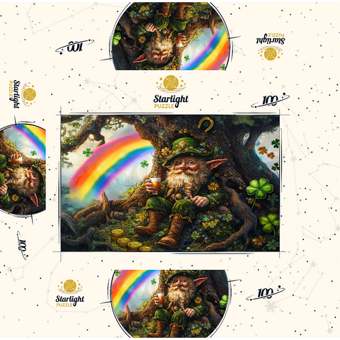 Cheerful Leprechaun with Gold Coins and Rainbow in Enchanted Forest 100 Jigsaw Puzzle box 3D Modell