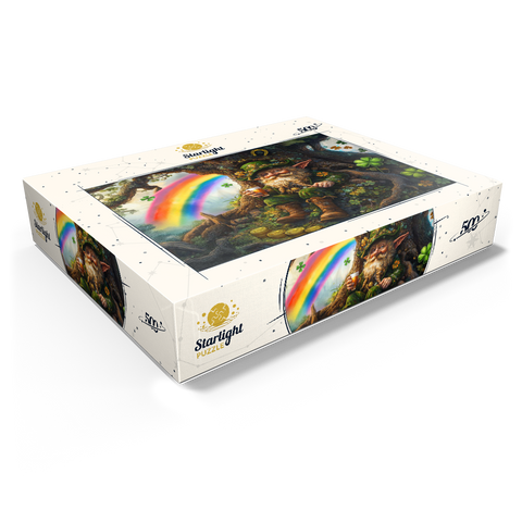 Cheerful Leprechaun with Gold Coins and Rainbow in Enchanted Forest 500 Jigsaw Puzzle box view1