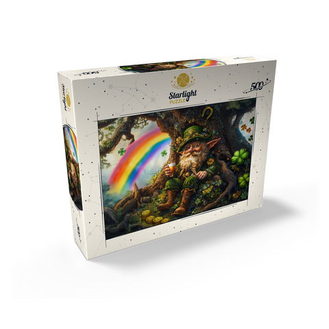Cheerful Leprechaun with Gold Coins and Rainbow in Enchanted Forest 500 Jigsaw Puzzle box view2