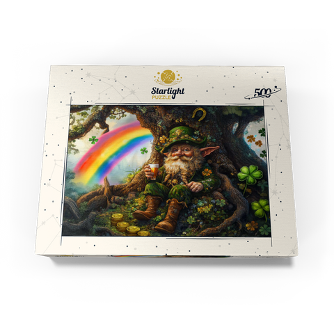 Cheerful Leprechaun with Gold Coins and Rainbow in Enchanted Forest 500 Jigsaw Puzzle box view3
