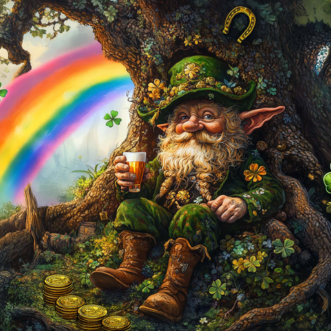 Cheerful Leprechaun with Gold Coins and Rainbow in Enchanted Forest 500 Jigsaw Puzzle 3D Modell