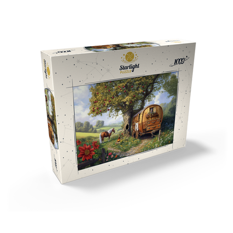 Charming Gypsy Caravan with Horse Under an Apple Tree in Blooming Countryside 1000 Jigsaw Puzzle box view2