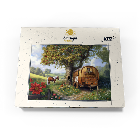 Charming Gypsy Caravan with Horse Under an Apple Tree in Blooming Countryside 1000 Jigsaw Puzzle box view3