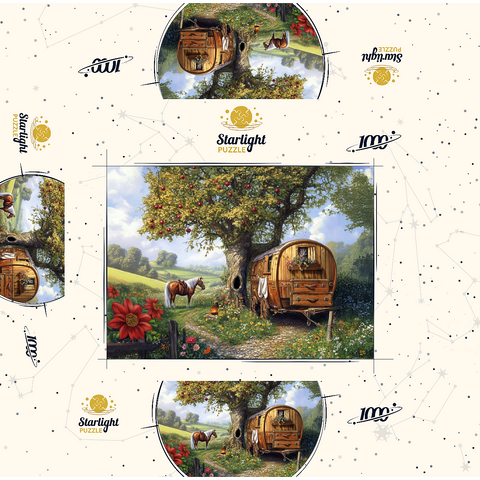 Charming Gypsy Caravan with Horse Under an Apple Tree in Blooming Countryside 1000 Jigsaw Puzzle box 3D Modell