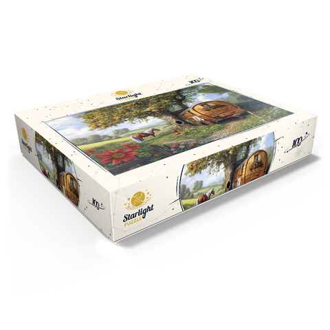 Charming Gypsy Caravan with Horse Under an Apple Tree in Blooming Countryside 100 Jigsaw Puzzle box view1