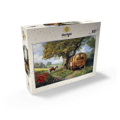 Charming Gypsy Caravan with Horse Under an Apple Tree in Blooming Countryside 100 Jigsaw Puzzle box view2
