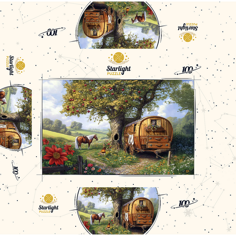 Charming Gypsy Caravan with Horse Under an Apple Tree in Blooming Countryside 100 Jigsaw Puzzle box 3D Modell
