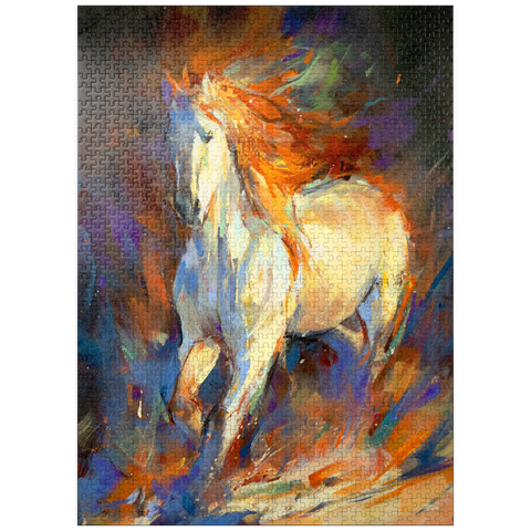 puzzleplate Fiery White Stallion in Motion 1000 Jigsaw Puzzle