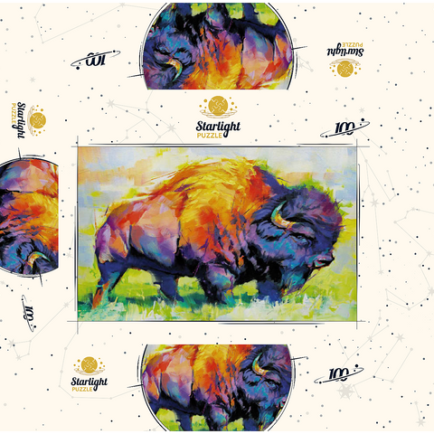 Colorful American Bison in Abstract Style 100 Jigsaw Puzzle box 3D Modell