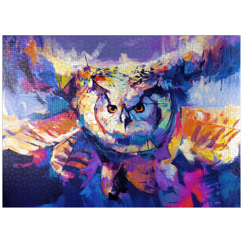 puzzleplate Colorful Great Horned Owl in Flight 1000 Jigsaw Puzzle