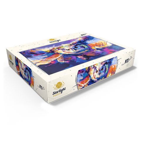 Colorful Great Horned Owl in Flight 100 Jigsaw Puzzle box view1