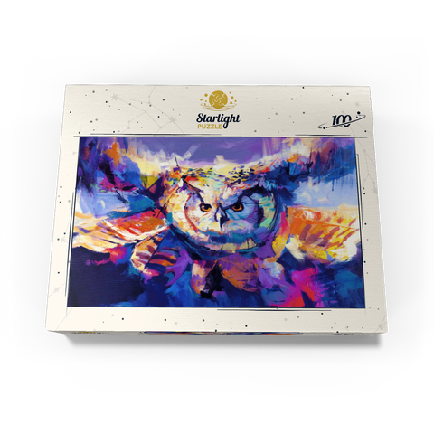Colorful Great Horned Owl in Flight 100 Jigsaw Puzzle box view3
