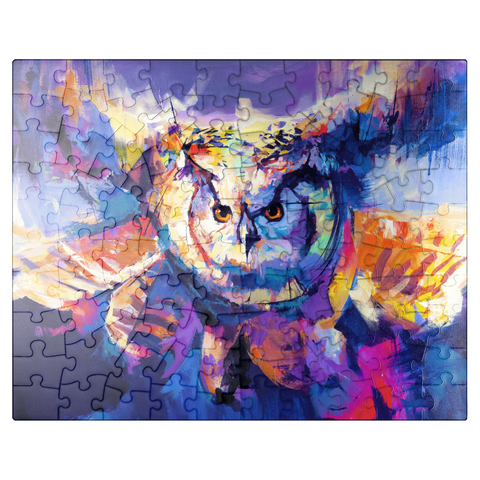 puzzleplate Colorful Great Horned Owl in Flight 100 Jigsaw Puzzle