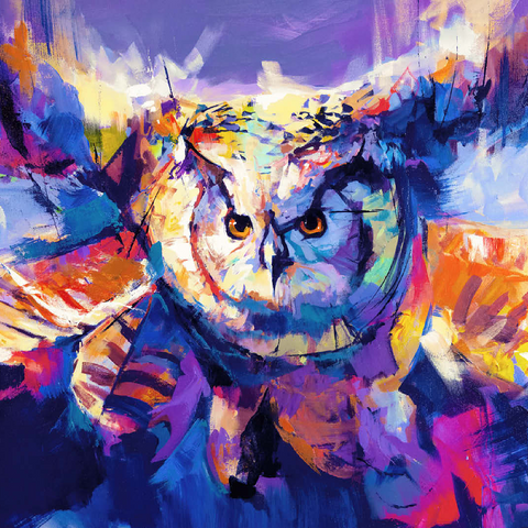 Colorful Great Horned Owl in Flight 100 Jigsaw Puzzle 3D Modell