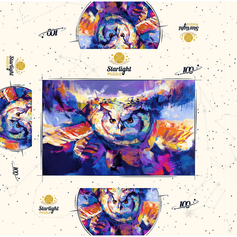 Colorful Great Horned Owl in Flight 100 Jigsaw Puzzle box 3D Modell